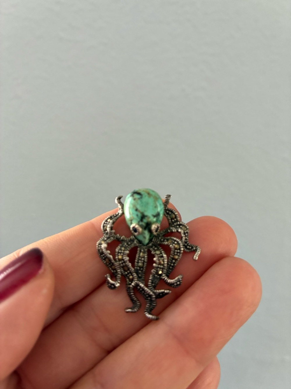 Octopus Statement Pin with Turquoise Stone